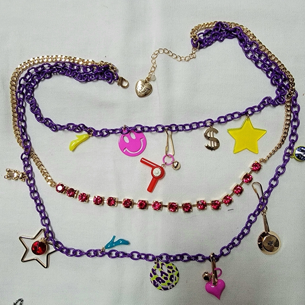 Betsy Johnson Gold & Purple Smiley Necklace